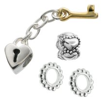 Sterling Silver Endless Love Heart Lock Key Dots Daiy Flower Charm Bead Sets for Pandora Troll Chamilia Biagi European Charm Bracelets