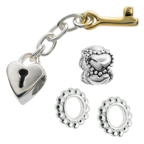 Sterling Silver Endless Love Heart Lock Key Dots Daiy Flower Charm Bead Sets for Pandora Troll Chamilia Biagi European Charm Bracelets
