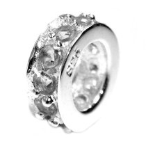 Sterling Silver Round Rondelle Clear CZ Crystal Bead Charm Birthstone April for Pandora Troll Biagi Chamilia