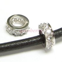 Sterling Silver Round Rondelle Clear CZ Crystal Bead Charm Birthstone April for Pandora Troll Biagi Chamilia