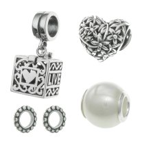 Sterling Silver White Simulated Pearl Memory Locket Leaft Flower Heart Bead Charm Sets for Pandora Troll Chamilia Biagi European Charm Bracelets