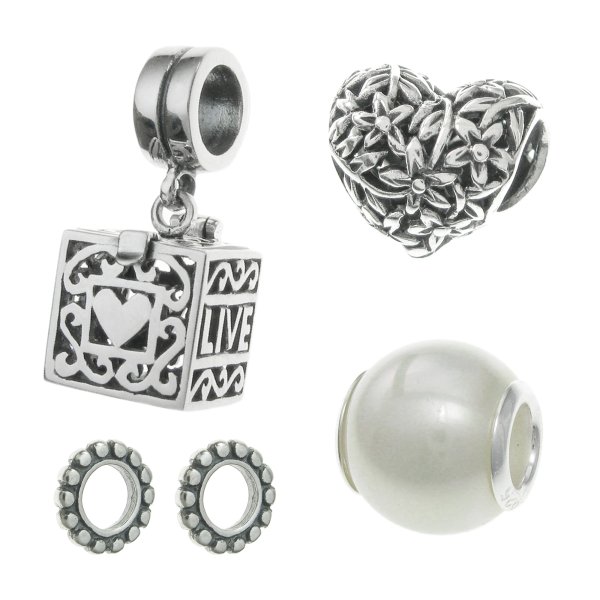 Sterling Silver White Simulated Pearl Memory Locket Leaft Flower Heart Bead Charm Sets for Pandora Troll Chamilia Biagi European Charm Bracelets