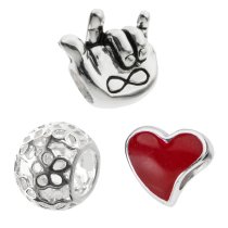 Sterling Silver Red Enamel Heart I Love You Hand Sign Daisy Flower Bead Charm Sets for Pandora Troll Chamilia Biagi European Charm Bracelets