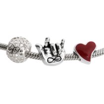 Sterling Silver Red Enamel Heart I Love You Hand Sign Daisy Flower Bead Charm Sets for Pandora Troll Chamilia Biagi European Charm Bracelets