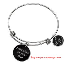 Qina C. Love You to the Moon and Back Personalized Photo or Text Engraving Dangle Charm Adjustable Wire Bangle Bracelet Inspirational Gift