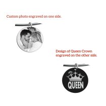 Qina C. Queen Crown Wife Engraved Pesonalized Photo Round Disc Charm Adjustable Wire Bangle Bracelet