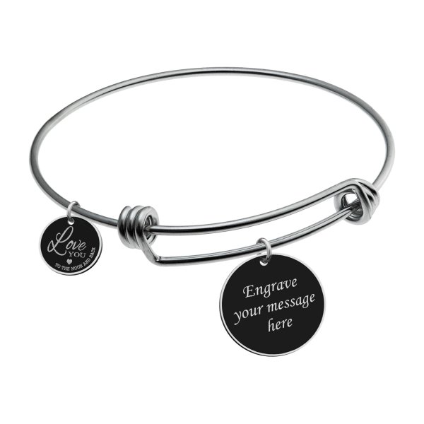 Qina C. Queen Crown Wife Engraved Pesonalized Message Round Disc Charm Adjustable Wire Bangle Bracelet