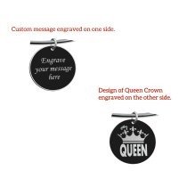 Qina C. Queen Crown Wife Engraved Pesonalized Message Round Disc Charm Adjustable Wire Bangle Bracelet