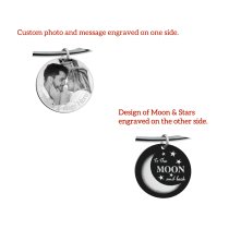 Qina C. Love U to the Moon & Back Wife Engraved Pesonalized Photo and Message Round Disc Charm Adjustable Wire Bangle Bracelet