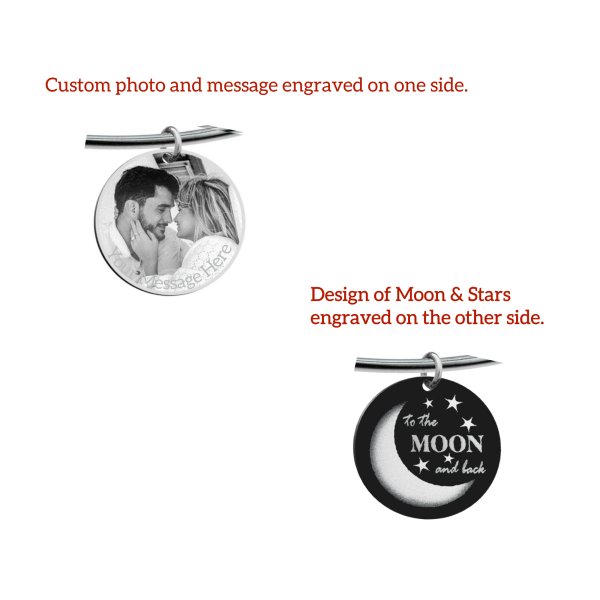 Qina C. Love U to the Moon & Back Wife Engraved Pesonalized Photo and Message Round Disc Charm Adjustable Wire Bangle Bracelet