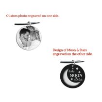 Qina C. Love U to the Moon & Back Wife Engraved Pesonalized Photo Round Disc Charm Adjustable Wire Bangle Bracelet
