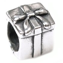 Sterling Silver Gift Box Bead Charm fits Pandora, Chamilia, Troll, Biagi