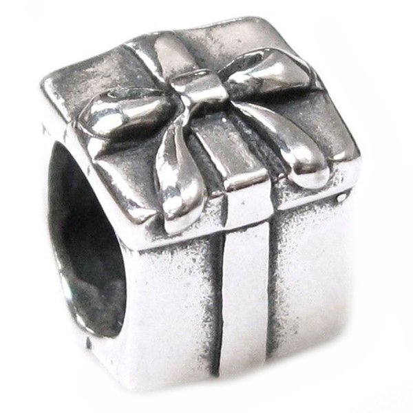 Sterling Silver Gift Box Bead Charm fits Pandora, Chamilia, Troll, Biagi
