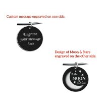 Qina C. Love U to the Moon & Back Wife Engraved Pesonalized Message Round Disc Charm Adjustable Wire Bangle Bracelet