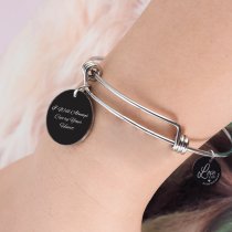Qina C. Love U to the Moon & Back Wife Engraved Round Disc Charm Adjustable Wire Bangle Bracelet