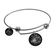 Qina C. To My Wife My Soulmate Engraved Round Disc Charm Adjustable Wire Bangle Bracelet