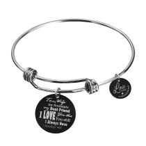 Qina C. To My Wife My Soulmate Engraved Round Disc Charm Adjustable Wire Bangle Bracelet