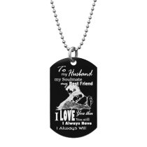 To My Husband Soulmate Best Friend Custom Dog Tag w/ Dot Ball Chain Necklace 24″ - Handmade