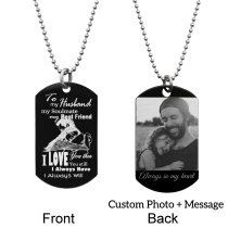 To My Husband Soulmate Best Friend Photo Engraving Custom Dog Tag w/ Dot Ball Chain Necklace 24″ - Handmade