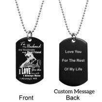 To My Husband Soulmate Best Friend Back Side Text Engraving Custom Dog Tag w/ Dot Ball Chain Necklace 24″ - Handmade