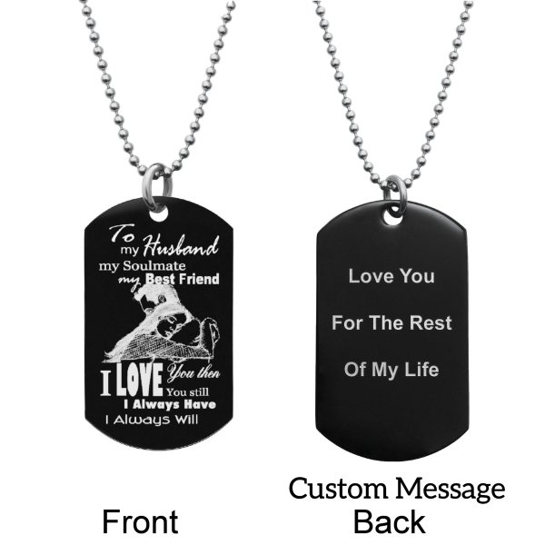 To My Husband Soulmate Best Friend Back Side Text Engraving Custom Dog Tag w/ Dot Ball Chain Necklace 24" - Handmade