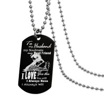 To My Husband Soulmate Best Friend Back Side Text Engraving Custom Dog Tag w/ Dot Ball Chain Necklace 24" - Handmade