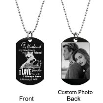 To My Husband Soulmate Best Friend Photo Engraving Custom Dog Tag w/ Dot Ball Chain Necklace 24″ - Handmade