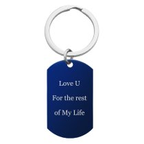 Blue One Side Photo + One Side Text Personalized Engraved Stainless Steel Custom Dog Tag Key Chain - Handmade