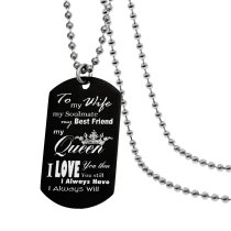 To My Queen My Wife Custom Dog Tag w/ Dot Ball Chain Necklace 24" - Handmade