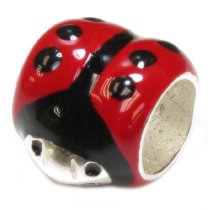 Sterling Silver Enamel Ladybug Red Black Bead Charm for Pandora Troll European Bead Charm Bracelets