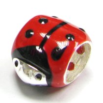 Sterling Silver Enamel Ladybug Red Black Bead Charm for Pandora Troll European Bead Charm Bracelets