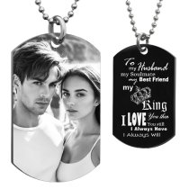 Queenberry Custom Photo Necklace Personalized Color Picture Dog Tag Pendant Ball Chain Christmas Gift To My King My Husband Soulmate Best Friend Him