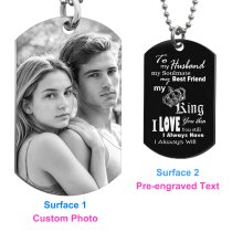Queenberry Custom Photo Necklace Personalized Color Picture Dog Tag Pendant Ball Chain Christmas Gift To My King My Husband Soulmate Best Friend Him