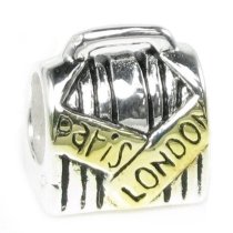 Sterling Silver Suitcase LUGGAGE Bag Paris London Bead Charm Pandora Troll Biagi Chamilia