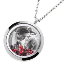 Engraved Personalized Photo Floating Red Crystals Necklace Pendant