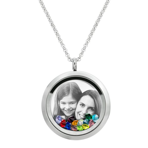 Engraved Personalized Photo Floating Rainbow Color Crystals Necklace Pendant