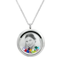 Engraved Personalized Photo Floating Rainbow Color Crystals Necklace Pendant