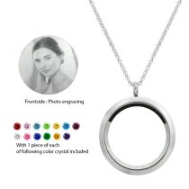 Engraved Personalized Photo Floating Rainbow Color Crystals Necklace Pendant