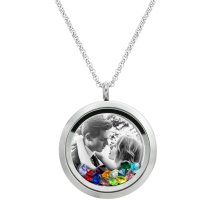 Engraved Personalized Photo Floating Rainbow Color Crystals Necklace Pendant