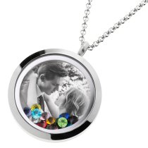 Engraved Personalized Photo Floating Rainbow Color Crystals Necklace Pendant