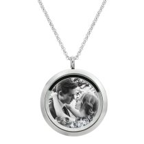 Engraved Personalized Photo + Message Engraving Floating Clear Crystals Necklace Pendant