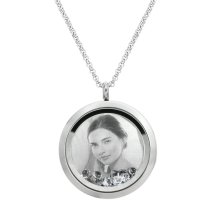 Engraved Personalized Photo + Message Engraving Floating Clear Crystals Necklace Pendant