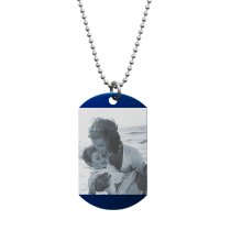 Blue Stainless Steel Personalized Photo + Text Engraving Custom Dog Tag w/ Dot Ball Chain Necklace 24" - Handmade