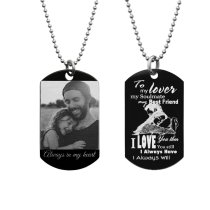 To My Lover Soulmate Best Friend Photo Engraving Custom Dog Tag w/ Dot Ball Chain Necklace 24" - Handmade