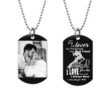 To My Lover My Soulmate Soulmate Best Friend Photo Engraving Custom Dog Tag w/ Dot Ball Chain Necklace 24" - Handmade