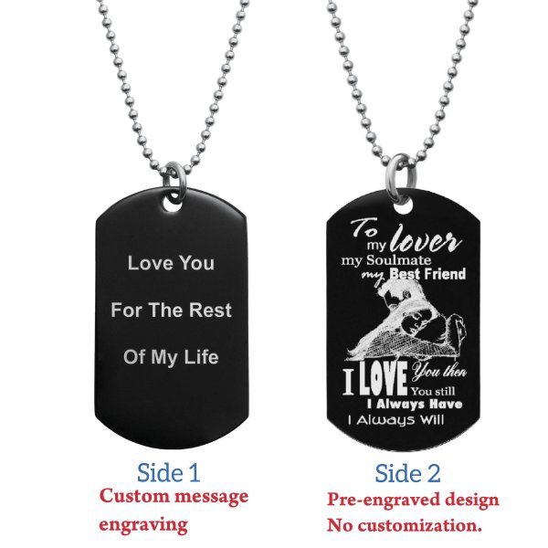 To My Lover My Soulmate Soulmate Best Friend Back Side Text Engraving Custom Dog Tag w/ Dot Ball Chain Necklace 24" - Handmade