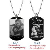 To My Wife Soulmate Best Friend Photo Engraving Custom Dog Tag w/ Dot Ball Chain Necklace 24″ - Handmade