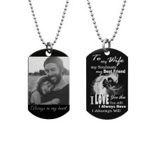 To My Wife Soulmate Best Friend Photo Engraving Custom Dog Tag w/ Dot Ball Chain Necklace 24" - Handmade