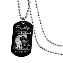 To My Wife Soulmate Best Friend Photo Engraving Custom Dog Tag w/ Dot Ball Chain Necklace 24" - Handmade