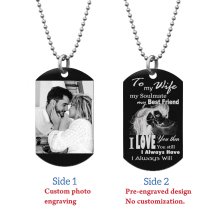 To My Wife My Soulmate Soulmate Best Friend Photo Engraving Custom Dog Tag w/ Dot Ball Chain Necklace 24″ - Handmade
